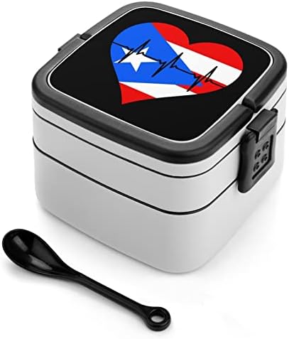 אהבה פוארטו ריקו קופסת ארוחת צהריים פעימת לב ניידת שכבה כפולה בנטו קופסה קיבולת גדולה מיכל אוכל מיכל אוכל עם כף
