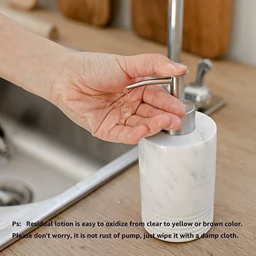 מתקן סבון סבון שיש עם משאבת נירוסטה למשטח מטבח אמבטיה - קרם ומתקן נוזלי בקבוק סבון לבן