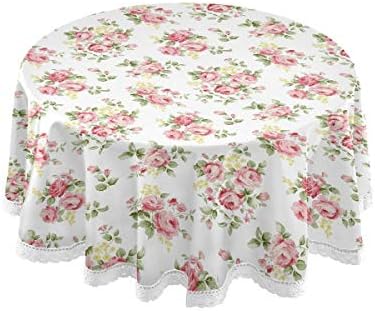 סניא עגול שולחן ורדים, פרח ורוד פרח פרחוני שולחן שולחן שולחן שולחן שולחן לשולחן שולחן מעגלי דקורטיבי לחופשה בית חג המולד פיקניק פיקניק