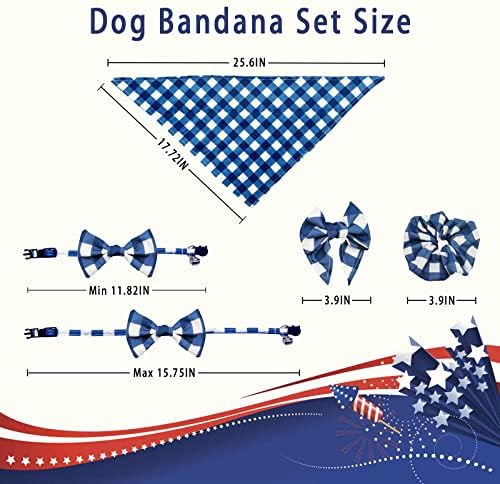 כלב בנדנות 4 ביולי 4 מחשבים לנער הילדה, הדפסה הפיכה צעיף לחיות מחמד, ביב קיץ קירור, צעיפי דגלים אמריקאים לבעלים קטנים של כלבי חתול גדולים.
