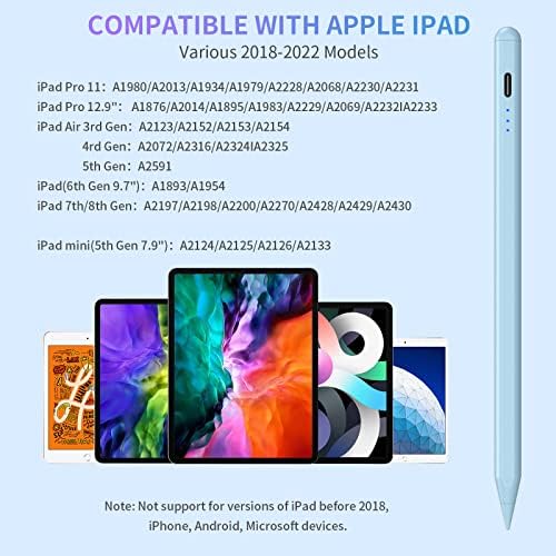 עט חרט לאייפד עם דחיית דקל, תואם לשנים 2018-2022 אייפד אייר 3/4/5, iPad Pro 11/12.9 אינץ ', iPad 6/7/8/9, iPad Mini 5/6, עיפרון רגישות
