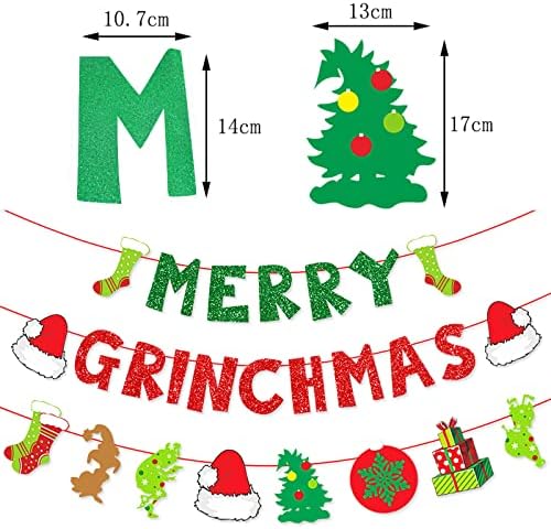 קישוטי כרזות גרינצ'מס ירוק אדום שמח - כרזת נייר נצנצים לחג המולד לחג המולד קישוטי חג המולד מקורה, מפלגת המשרד הביתי אחי מנטל עיצוב בית