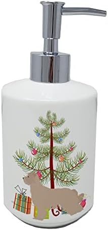 אוצרות קרוליין BB2936SOAP פירנאי רועה כלב עץ חג מולד שמח מתקן סבון קרמיקה, מתקן סבון יד בקבוקי משאבה למטבח אמבטיה, מיכל סבון נוזלי ריק,