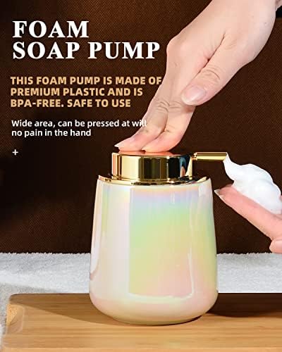מתקן סבון קצף של Bosilunlife - 12 Oz Ceramic Ceramic Seapenser למתקן סבון יד נוזלי למילוי חדר אמבטיה מתקן סבון ידיים עם זיגוג פנינה