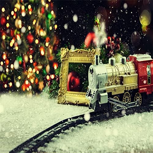 Loccor בד 10x10ft רכבת חג המולד רקע רכבת צעצוע רכבת רכבת תצלום תפאורה חג המולד עצי שלג רקע קישוטי מסיבת יום הולדת חורפי.