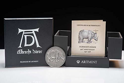 2021 דה מודרני של PowerCoin Rhinocerus albrecht Durer 550 שנה להיווסדו 2 עוז מטבע כסף 2000 פרנק קמרון גימור עתיק