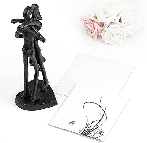 פסל ברזל בעבודת יד סנזי של שני לבבות - מתנה רומנטית לחתונות וירידות נישואין אמנות מתכת עם עיצוב סמלי - כולל כרטיס ברכה ריק כדי לבטא את