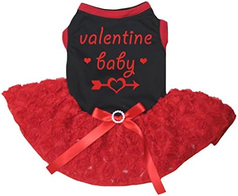 פטיטבלה ולנטיין תינוק שחור חולצה אדום פרחוני טוטו גור כלב שמלה
