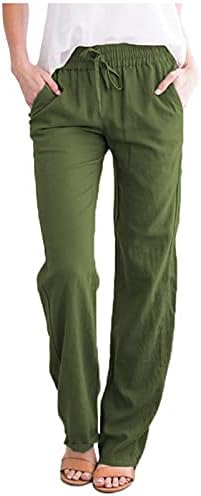 מכנסי פשתן כותנה של Wocachi, מכנסי פשתן כותנה, מכנסי טרקלין פלאצו רגל רחבה של קיץ מכנסיים חוף מכנסיים עם כיסים