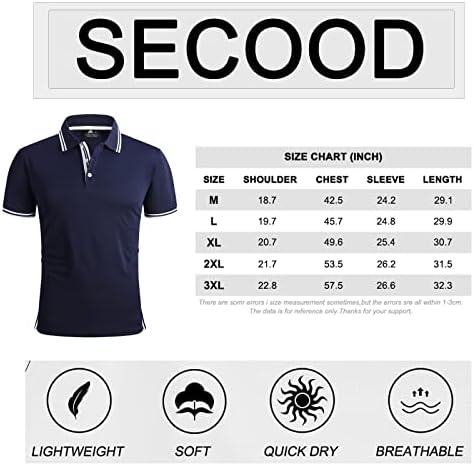 חולצת פולו לגברים של Secood לחות לחות בקיץ שרוול קצר טניס חולצות גולף מזדמנים