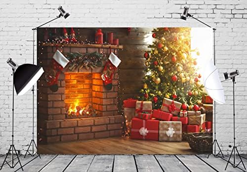 BELECO 10X8FT בד צילום חג חג מולד תפאורה של גרבי אח מקורה מתנות עץ חג המולד רקע תפאורה לחג המולד לשנה החדשה אספקת מסיבות לתינוקות