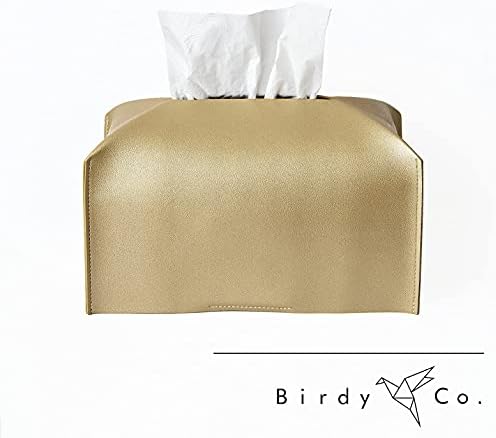Birdy Co. כיסוי קופסת רקמות זהב מלבני - מחזיק תיבת רקמות - כיסוי קופסת רקמות עור