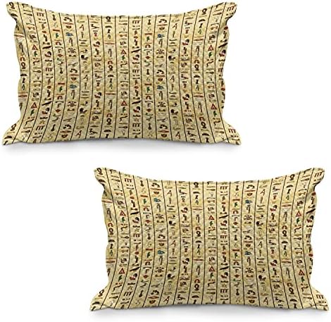 Ambesonne Extraps Strolowsed Printwover Set of 2, הירוגליפים צבעוניים על Papyrus Style Style Sty