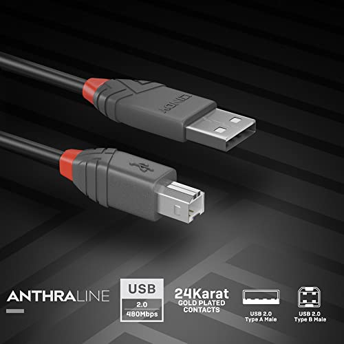 לינדי 36671 0.5M USB 2.0 סוג A עד B, קו אנתרה, שחור