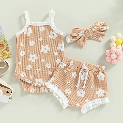 תינוקת קיץ קיץ קובעת תלבושות בגדים פרחוניים רצועות סרבל סרבל סרבל ללא שרוולים.