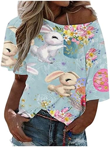 חולצות פסחא לנשים חצי שרוול שרוול סקופ חולצת טריקו קיץ חולצות חג מצחיקות ביצי פסחא חמודות/טיז גרפי ארנב