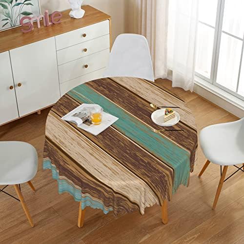 מפת שולחן עץ עגולה 60 אינץ 'עמידה בפני קמטים עמידים בפני מפות שולחן, פוליאסטר כפרי שולחן עץ לשולחן אוכל למטבח, שולחן מעץ חווה שולחן מעץ