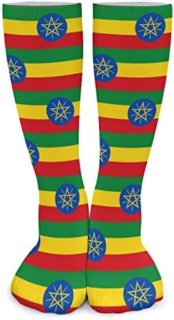 Weedkeycat אתיופיה דגל גרביים עבות חידוש הדפס מצחיק גרפי גרבי חמים חמים בגרביים לחורף
