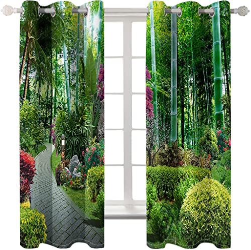Yuiupd 3D ירוק במבוק יער צמח נוף נוף דפוס הדפסת וילונות 2 לוחות 84 אינץ