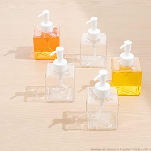 צעיר 5 חבילות בקבוקי משאבה מרובעים פלסטיק ברורים, בקבוקי משאבת פלסטיק ניתנים למילוי חוזר לקרמים, שמפו