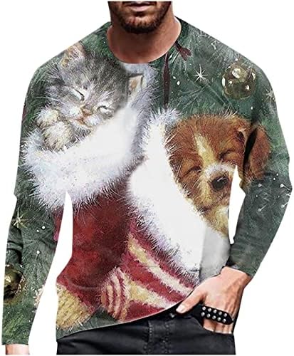 סווטשירט לגברים שרוול ארוך צוואר צווארון חולצות חג מולד פלוס גודל 3D סנאטה קלאוס מצחיק הדפסת חולצות סוודר תחתיות.