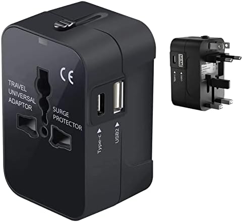 Travel USB פלוס מתאם כוח בינלאומי תואם למסגרות Karbonn S9 עבור כוח ברחבי העולם לשלושה מכשירים USB Typec, USB-A לנסוע בין ארהב/האיחוד האירופי/AUS/NZ/UK/CN