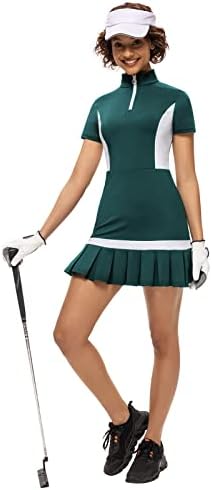ג ' ק סמית נשים טניס גולף שמלה עם מכנסיים קצרים כושר יבש תרגיל אימון שמלה קצר שרוול אתלטי פולו שמלת כיסים