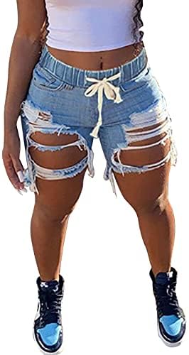 מכנסיים קצרים של נשים ג'ינס מקיץ קז'ן קז'ואל מותניים מכנסיים קצרים במצוקה חופשה במצוקה חוף מכנסיים קצרים טרקלין נוח מכנסיים אלסטיים