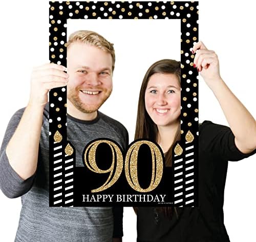נקודה גדולה של אושר למבוגר יום הולדת 90 - זהב - מסיבת יום הולדת Selfie Photo Booth מסגרת תמונה ואביזרים - מודפסים על חומר יציב