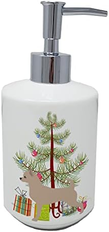 אוצרות קרוליין BB2968SOAP CHIHUAHUA עץ חג מולד שמח מתקן סבון קרמיקה, מתקן סבון יד בקבוקי משאבה למטבח אמבטיה, מיכל סבון נוזלי ריק, מיכל,