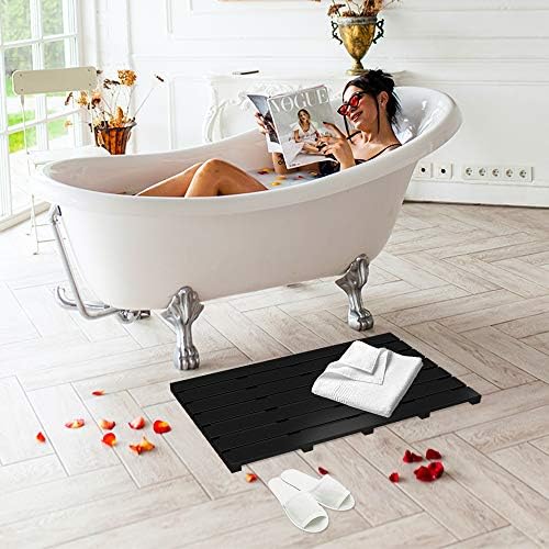 מחצלת מקלחת אמבטיה במבוק עץ דומקס- מחצלת רצפת אמבטיה גדולה ללא החלקה עטובה למים לחיצה חיצונית מקורה