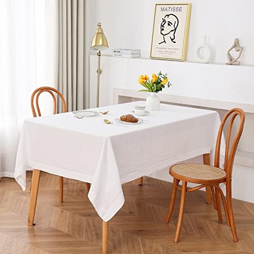 עולם פשתן מפת פשתן טהורה, בד שולחן לבן מרובע בגודל 72 על 72 אינץ ' - מפות שולחן פשתן צרפתיות טבעיות למטבח, אוכל, מסיבה, קוקטייל,